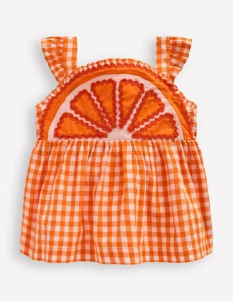 Novelty Strappy Top Orange and Ivory Gingham