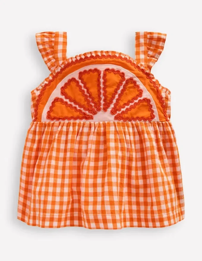 Novelty Strappy Top Orange and Ivory Gingham