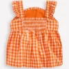 Novelty Strappy Top Orange and Ivory Gingham