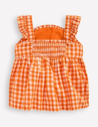 Novelty Strappy Top Orange and Ivory Gingham
