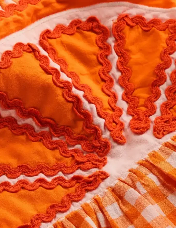 Novelty Strappy Top Orange and Ivory Gingham