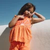 Novelty Strappy Top Orange and Ivory Gingham