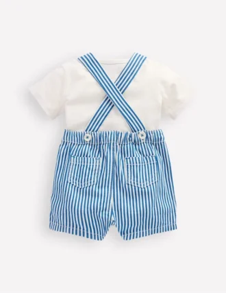 Novelty Woven Overalls Set Blue Stripe Crab
