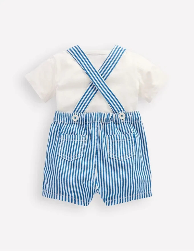Novelty Woven Overalls Set Blue Stripe Crab Novelty Woven Overalls Set Blue Stripe Crab