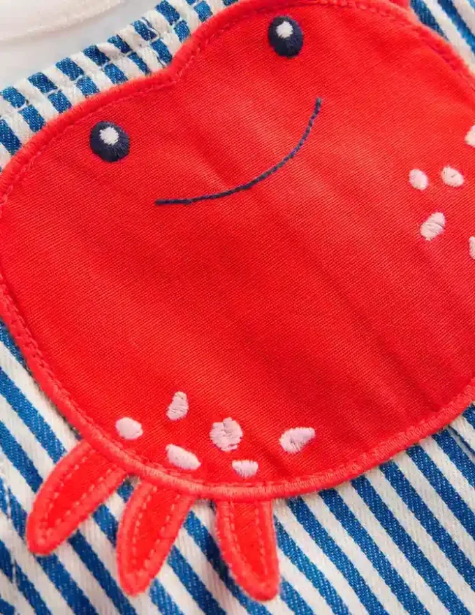 Novelty Woven Overalls Set Blue Stripe Crab Novelty Woven Overalls Set Blue Stripe Crab