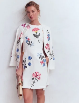 Occasion Short Linen Dress White Embroidery