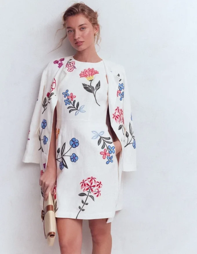 Occasion Short Linen Dress White Embroidery Occasion Short Linen Dress White Embroidery