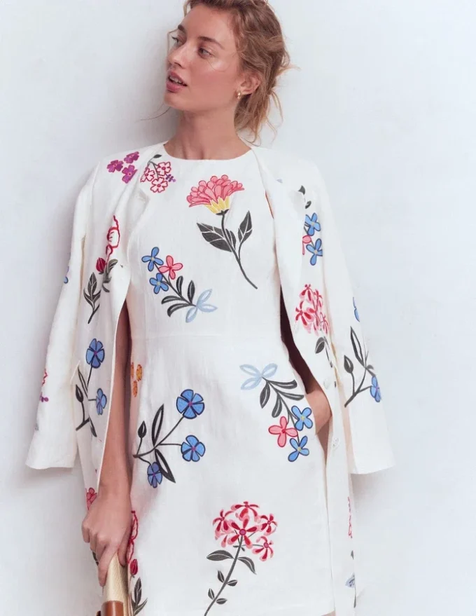 Occasion Short Linen Dress White Embroidery Occasion Short Linen Dress White Embroidery