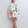 Occasion Short Linen Dress White Embroidery Occasion Short Linen Dress White Embroidery