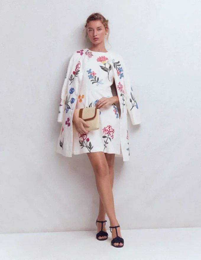 Occasion Short Linen Dress White Embroidery Occasion Short Linen Dress White Embroidery
