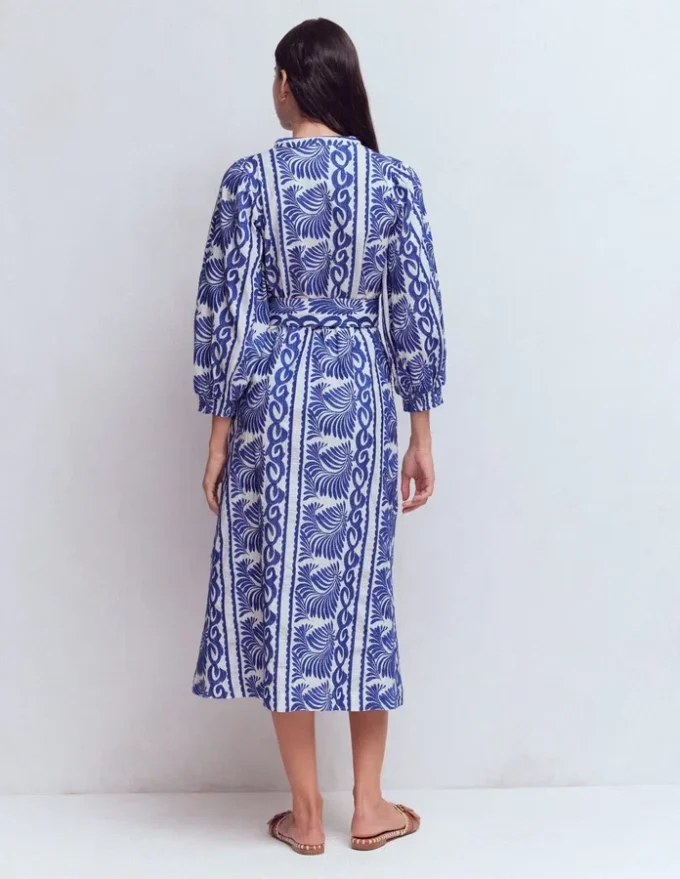 Octavia Cotton Dress Blue Ivory Embroidery Octavia Cotton Dress Blue Ivory Embroidery