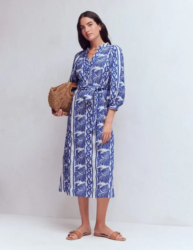 Octavia Cotton Dress Blue Ivory Embroidery Octavia Cotton Dress Blue Ivory Embroidery