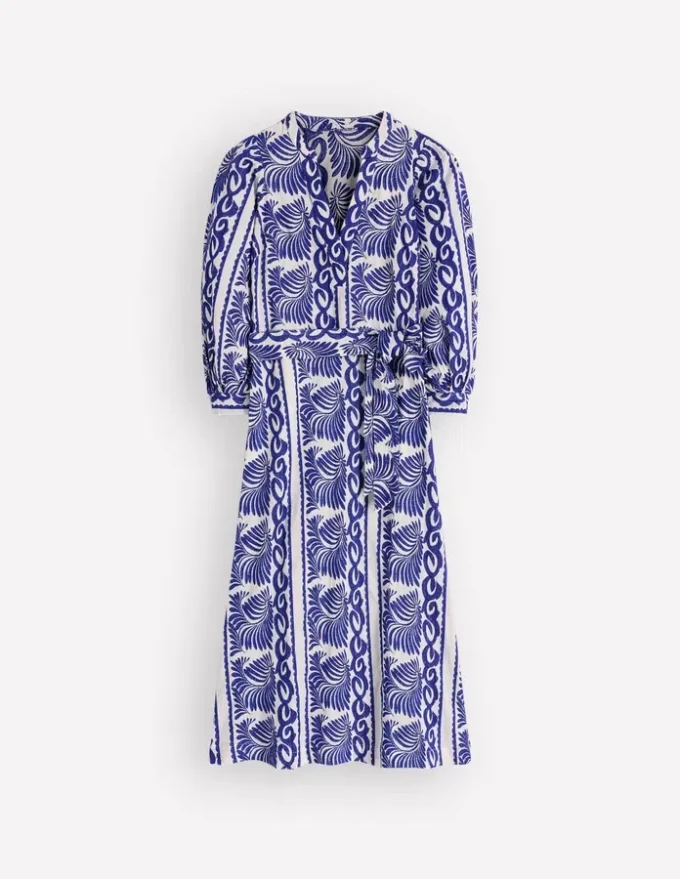 Octavia Cotton Dress Blue Ivory Embroidery Octavia Cotton Dress Blue Ivory Embroidery