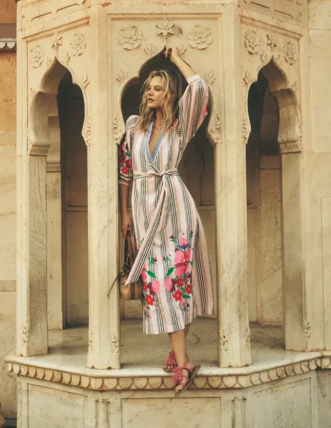 Octavia Cotton Dress Multi Embroidery Stripe Octavia Cotton Dress Multi Embroidery Stripe