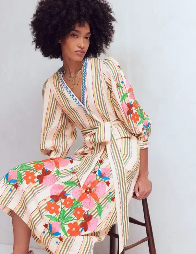 Octavia Cotton Dress Multi Embroidery Stripe Octavia Cotton Dress Multi Embroidery Stripe