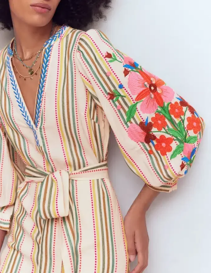 Octavia Cotton Dress Multi Embroidery Stripe Octavia Cotton Dress Multi Embroidery Stripe