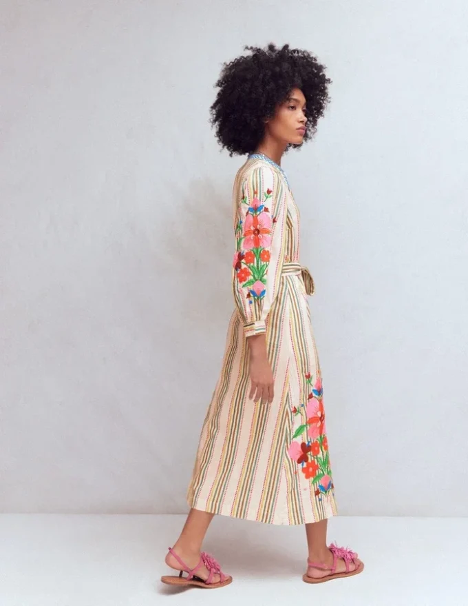 Octavia Cotton Dress Multi Embroidery Stripe Octavia Cotton Dress Multi Embroidery Stripe