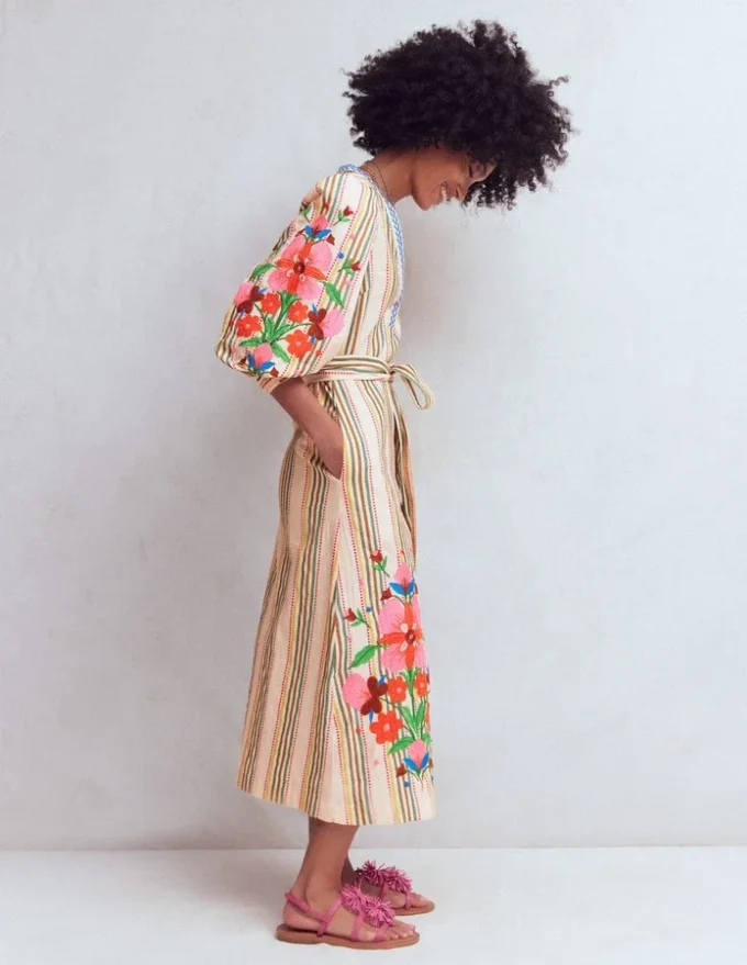 Octavia Cotton Dress Multi Embroidery Stripe Octavia Cotton Dress Multi Embroidery Stripe