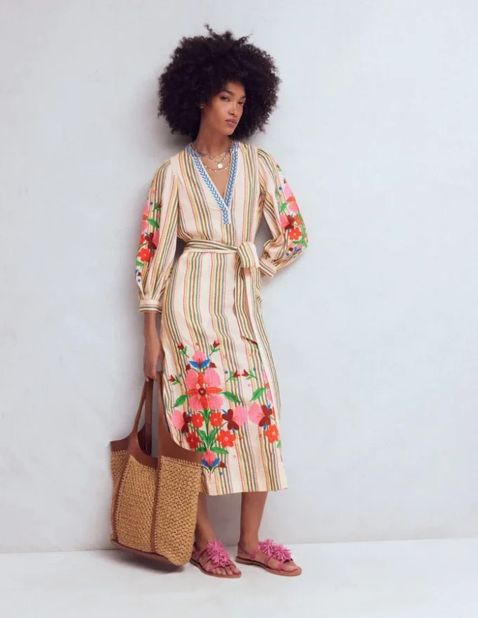Octavia Cotton Dress Multi Embroidery Stripe Octavia Cotton Dress Multi Embroidery Stripe