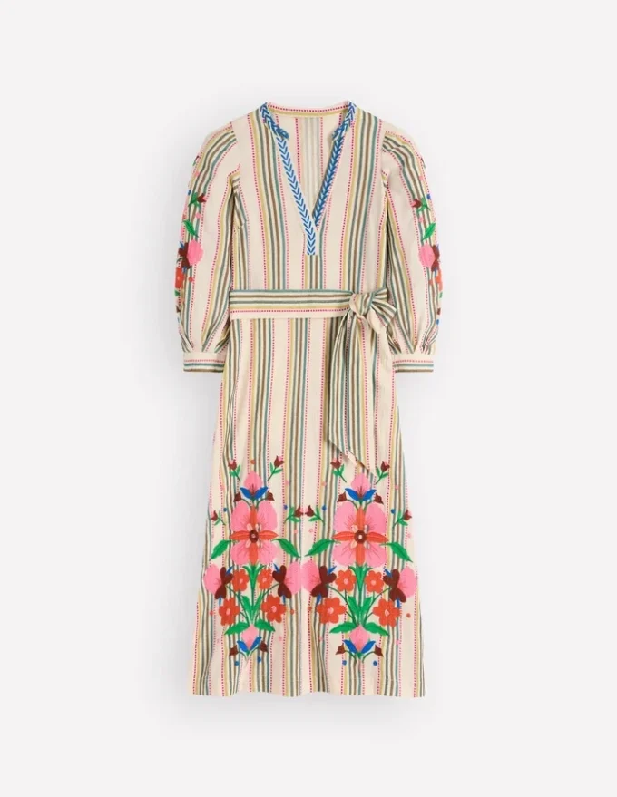 Octavia Cotton Dress Multi Embroidery Stripe Octavia Cotton Dress Multi Embroidery Stripe