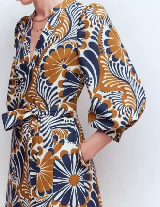 Octavia Cotton Dress Navy Euphoric Gardens