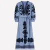 Octavia Linen Blend Dress Embroidered Chambray Octavia Linen Blend Dress Embroidered Chambray