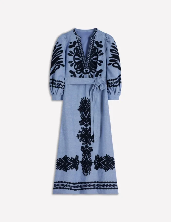 Octavia Linen Blend Dress Embroidered Chambray Octavia Linen Blend Dress Embroidered Chambray
