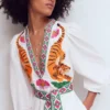 Octavia Linen Blend Dress Tiger Embroidery Octavia Linen Blend Dress Tiger Embroidery