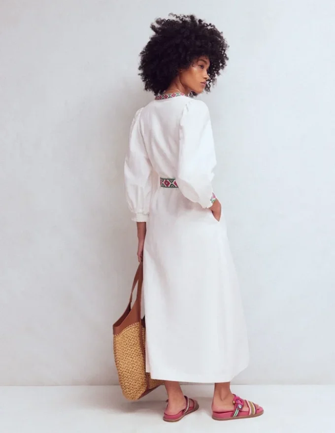 Octavia Linen Blend Dress Tiger Embroidery Octavia Linen Blend Dress Tiger Embroidery