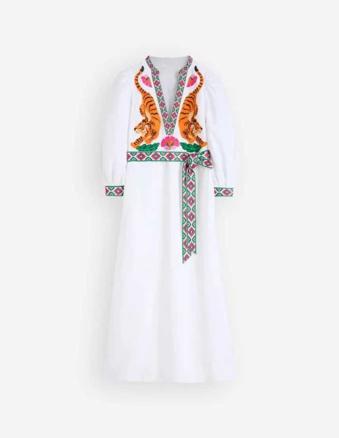 Octavia Linen Blend Dress Tiger Embroidery Octavia Linen Blend Dress Tiger Embroidery