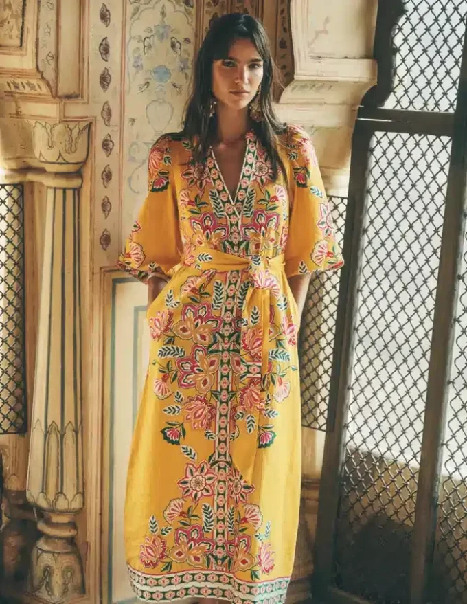 Octavia Linen Blend Dress Yellow Blossom Elegance Octavia Linen Blend Dress Yellow Blossom Elegance