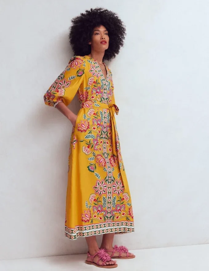 Octavia Linen Blend Dress Yellow Blossom Elegance Octavia Linen Blend Dress Yellow Blossom Elegance