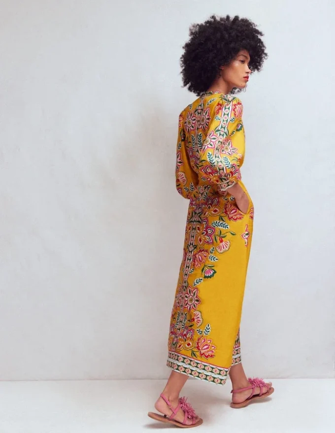 Octavia Linen Blend Dress Yellow Blossom Elegance Octavia Linen Blend Dress Yellow Blossom Elegance