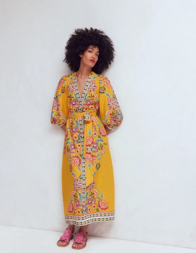 Octavia Linen Blend Dress Yellow Blossom Elegance Octavia Linen Blend Dress Yellow Blossom Elegance