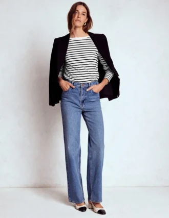 Olivia Long Sleeve Breton Ivory, Black