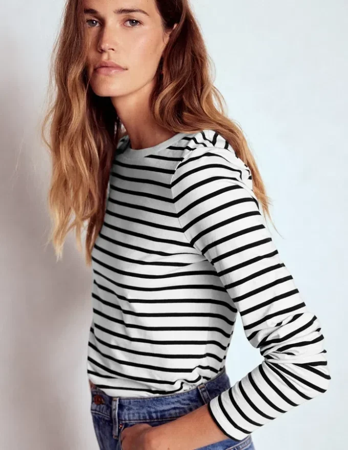 Olivia Long Sleeve Breton Ivory, Black Olivia Long Sleeve Breton Ivory, Black