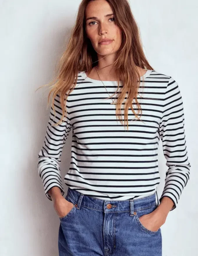 Olivia Long Sleeve Breton Ivory, Navy Olivia Long Sleeve Breton Ivory, Navy