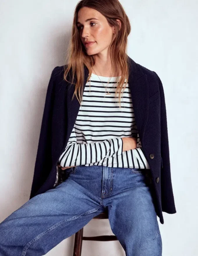 Olivia Long Sleeve Breton Ivory, Navy Olivia Long Sleeve Breton Ivory, Navy