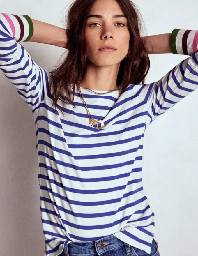 Olivia Long Sleeve Breton Kingfisher Blue, Multi Cuff Olivia Long Sleeve Breton Kingfisher Blue, Multi Cuff