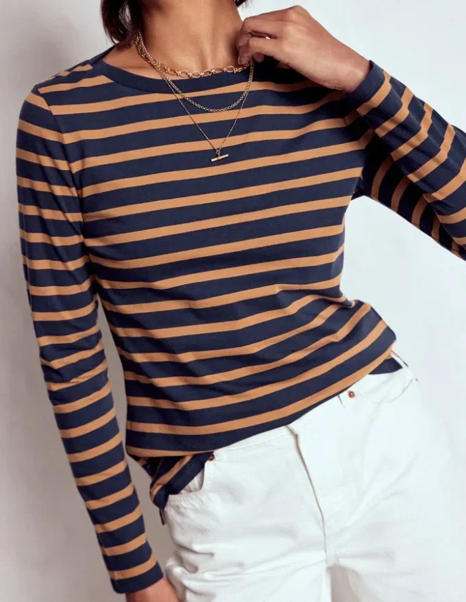 Olivia Long Sleeve Breton Navy, Camel Stripe Olivia Long Sleeve Breton Navy, Camel Stripe