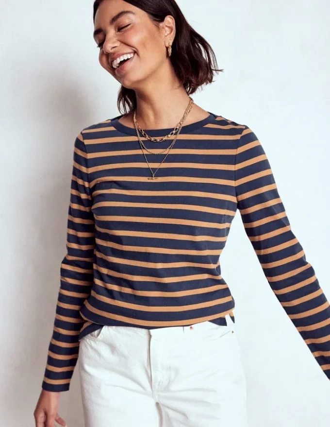 Olivia Long Sleeve Breton Navy, Camel Stripe Olivia Long Sleeve Breton Navy, Camel Stripe