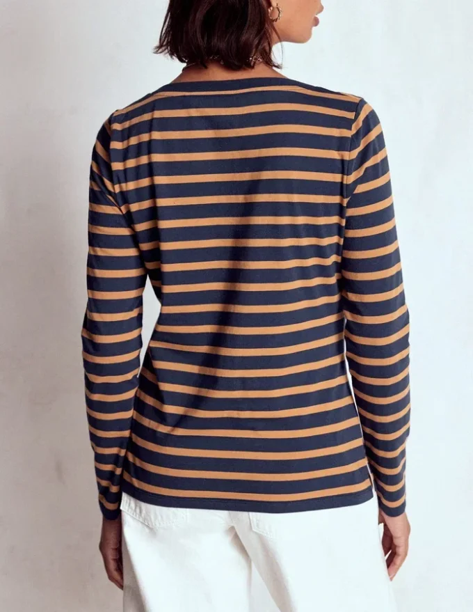 Olivia Long Sleeve Breton Navy, Camel Stripe Olivia Long Sleeve Breton Navy, Camel Stripe