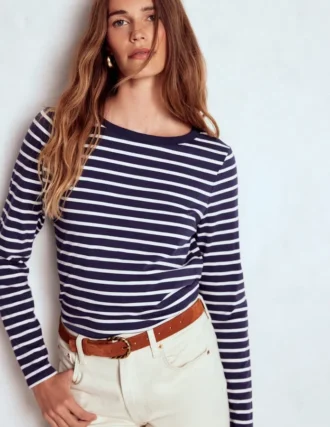 Olivia Long Sleeve Breton Navy, Ivory