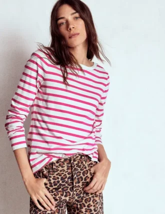Olivia Long Sleeve Breton Pink Peony Stripe