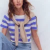 Olivia Short Sleeve Breton Baja Blue and Ivory Stripe Olivia Short Sleeve Breton Baja Blue and Ivory Stripe