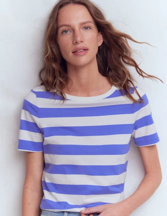 Olivia Short Sleeve Breton Baja Blue and Ivory Stripe Olivia Short Sleeve Breton Baja Blue and Ivory Stripe