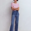 Olivia Short Sleeve Breton Clover Purple and Ivory Stripe Olivia Short Sleeve Breton Clover Purple and Ivory Stripe