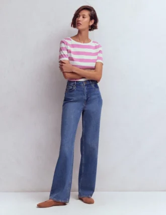 Olivia Short Sleeve Breton Clover Purple and Ivory Stripe
