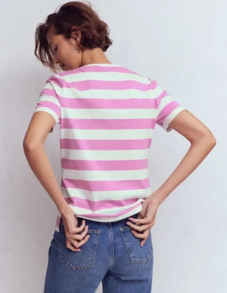 Olivia Short Sleeve Breton Clover Purple and Ivory Stripe