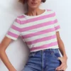 Olivia Short Sleeve Breton Clover Purple and Ivory Stripe Olivia Short Sleeve Breton Clover Purple and Ivory Stripe